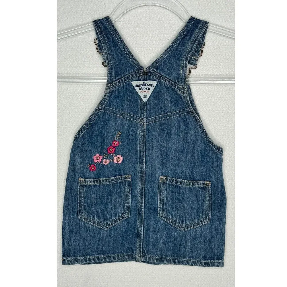 Y2K OshKosh B’gosh Denim Jumper Dress Floral Embroidered 12M
